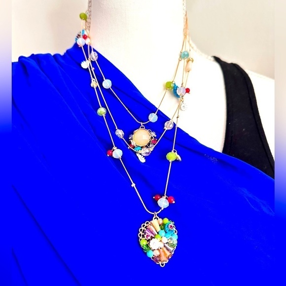Betsey Johnson Illusions Layered Charm Necklace Gold Tone 5300 red Aug 28 - Picture 1 of 13